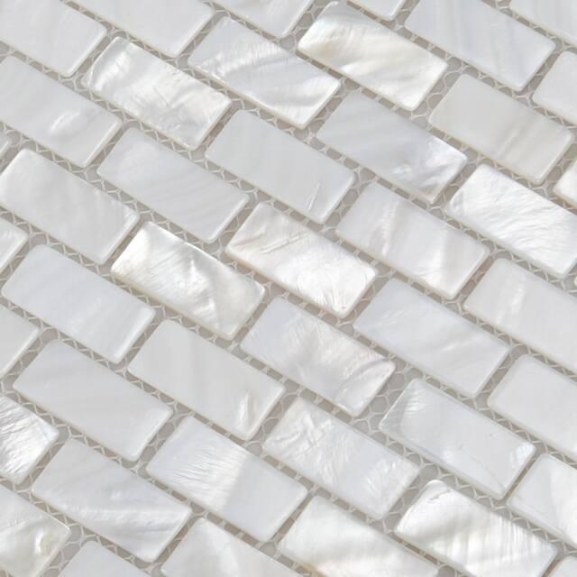 Art3d 12"x12" Mother of Pearl Tile White Opal Subway Pattern,Mosaic